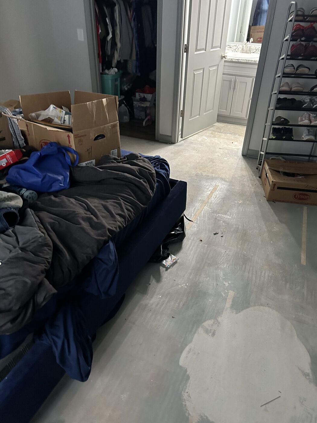 Bedroom dried out and prepped for rebuild after water damage