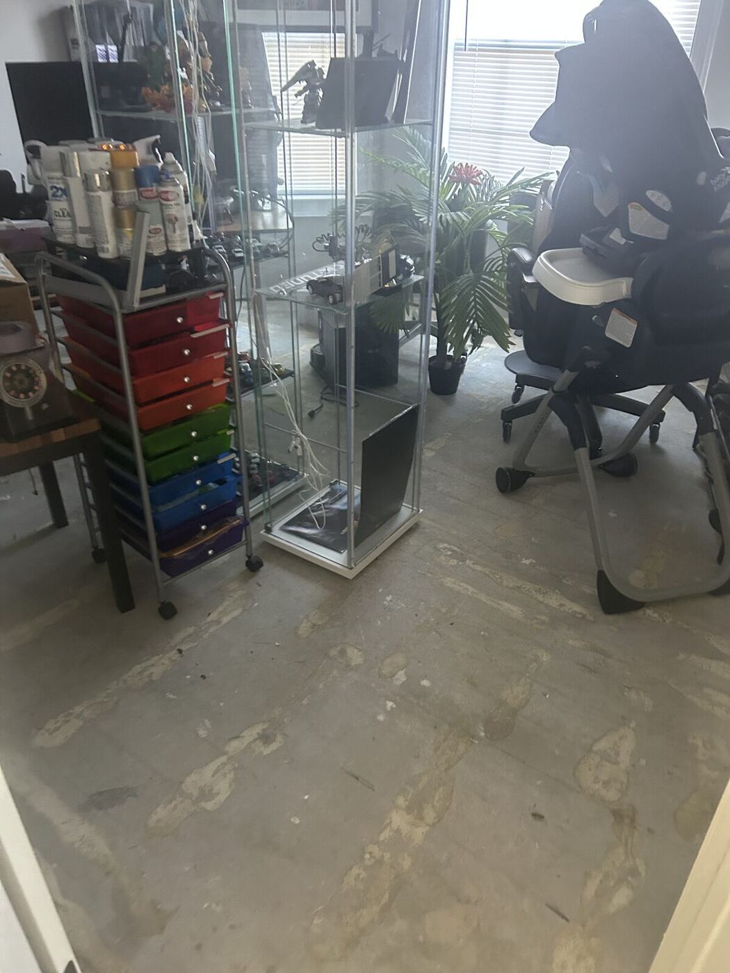 Flood damaged room stripped to concrete during water mitigation