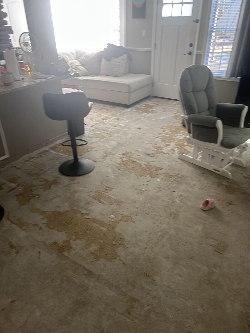 Water extraction equipment running in a flooded living area